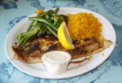 blackened grouper lunch at rod and reel pier restaurant anna maria island florida