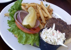 Hamburger & fries at the Boatyard Waterfront Grill
