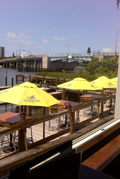Boatyard Waterfront Grill Deck looking at the bridge