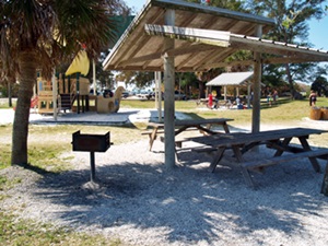 Covered picnic shelter and grill at North Jetty Park Nokomis Florida