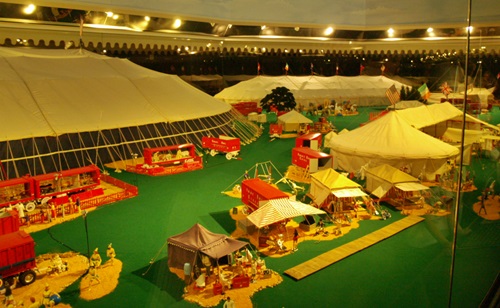 Tents on the circus grounds of the world's larges Circus Miniature at te Ringling Circus Museum