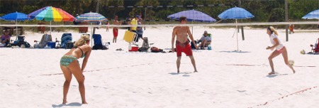 coed volleyball on siesta key beach at college spring break